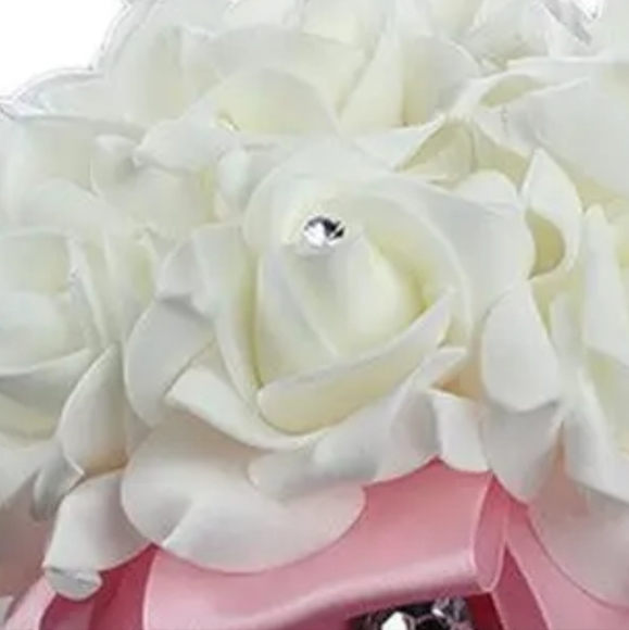 🆕 Bride Bridesmaid Faux Flower Bouquet Pink Silver White NWT - Picture 4 of 8